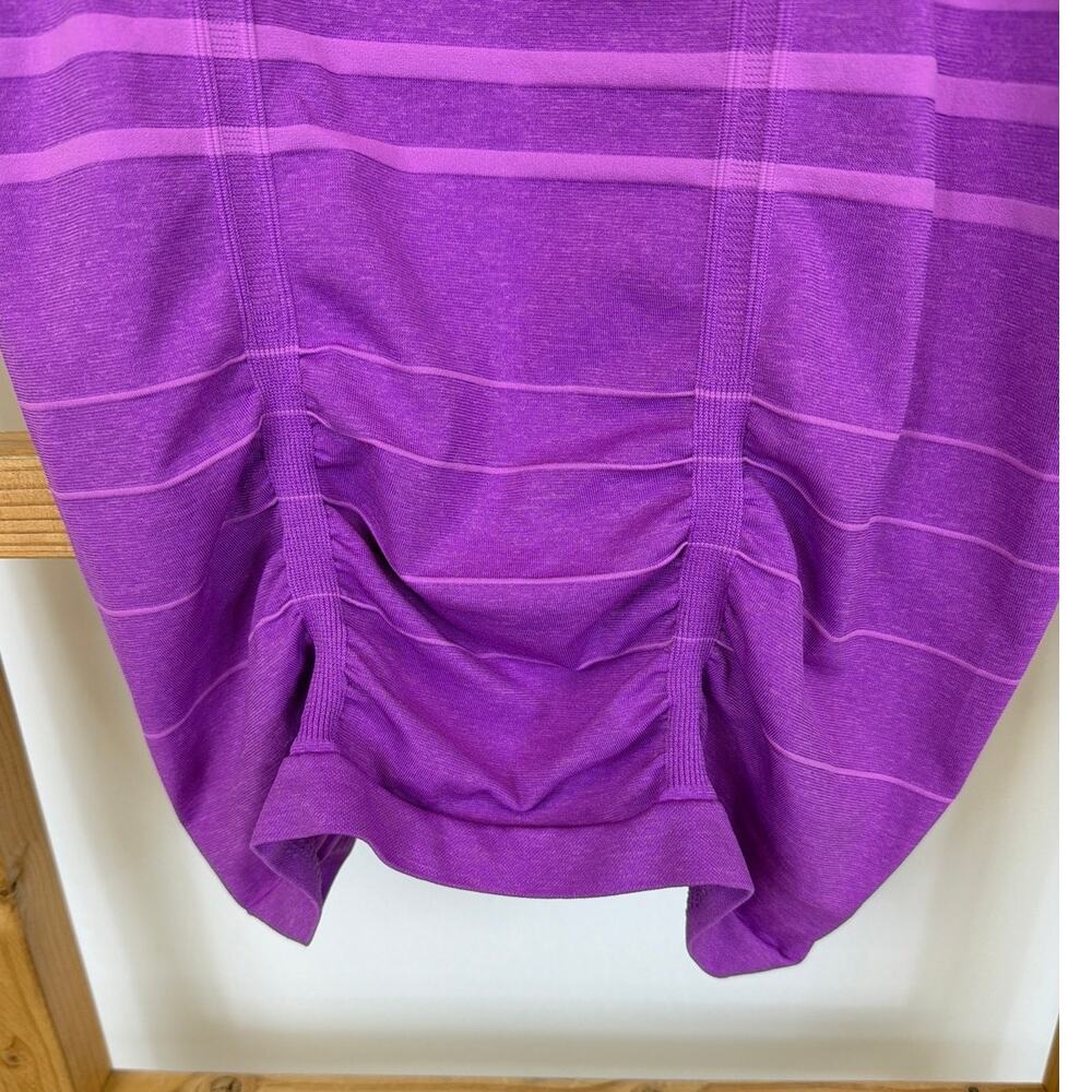 Athleta Pink Purple Striped Ruched Hem Short Sleeve Athletic Workout Top Small - Picture 2 of 4